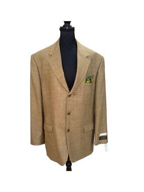 NWT Lord West Mens 100% Tweed Lambswool Blazer 44R Tan Brown Made In Israel